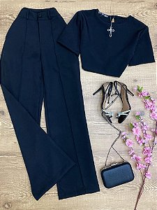 Conjunto Calca e Cropped Malu Preto