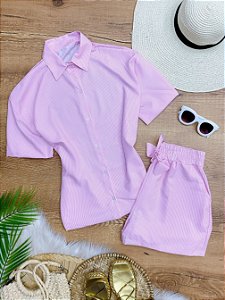 Conjunto Short e Camisa Larissa Listra Rosa