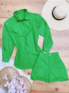 Conjunto Short e Camisa Bordada Melissa Verde Bandeira