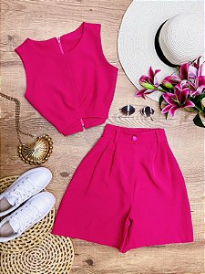 Conjunto Shorts e Cropped Natalia Pink