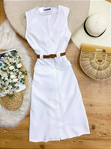 Vestido Midi Botao Ana Lu Branco