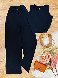 Conjunto Calca e Cropped Marina Preto