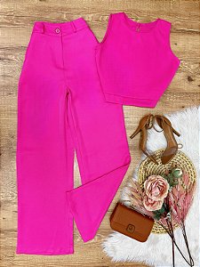 Conjunto Calca e Cropped Marina Pink