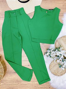 Conjunto Calca e Cropped Cloe Verde Bandeira