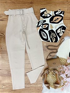 Conjunto Calca e Cropped Sibele Estampado Palha