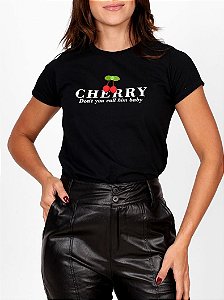 Tshirt Algodao Cherry Preta