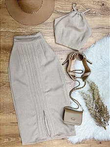 Conjunto Saia e Cropped Bianca Palha