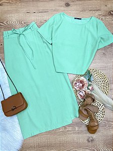 Conjunto Saia e Cropped Betania Verde Menta