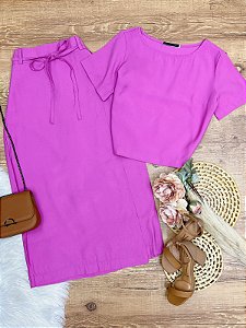 Conjunto Saia e Cropped Betania Blush