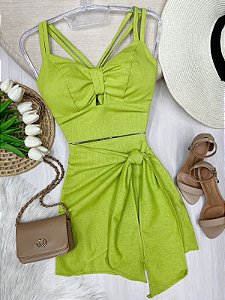 Conjunto Saia e Cropped Sara Verde