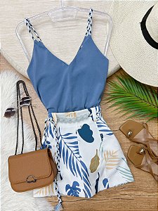 Conjunto Short e Blusa Esfera Estampado Azul