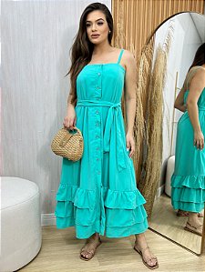 Vestido Midi Botao Atena Verde Agua