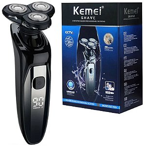 Kemei display lcd à prova d'água barbeador elétrico homens molhado seco b