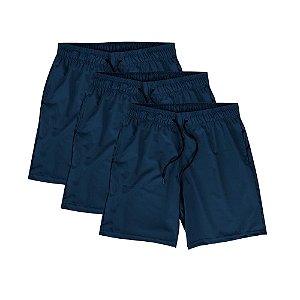 Kit 3 Shorts Masculinos Azul Praia Corrida Academia Elastano Premium Tactel WSS Basic