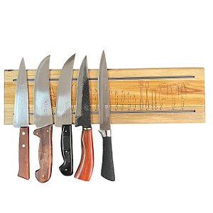 Suporte magnético de facas em madeira para parede 50cm