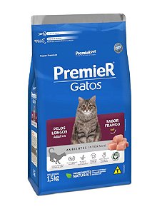 Premier Ambientes Internos Gatos Adultos Pelo Longo Frango 7,5kg