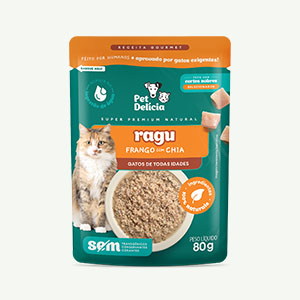 Sache Petdelicia Gatos Filhotes/Adultos Ragu Frango/Chia 80g