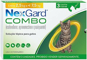 Nexgard Combo Gatos de 2,5kg a 7,5kg - 3 Pipetas