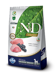 N&D Prime Cães Adultos Raças Medias Cordeiro/Blueberry 2,5kg