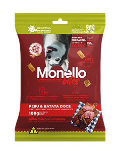 Snack Monello Bites Cães Adultos Controle de Peso Raças Médias/Grandes Peru/Batata Doce 100g