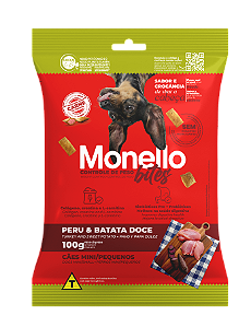 Snack Monello Bites  Cães Adultos Controle de Peso Raças Mini/Pequenas Peru/Batata Doce 100g