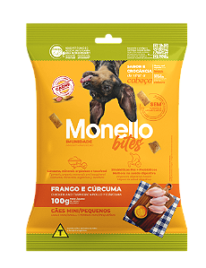 Snack Monello Bites Cães Adultos  Imunidade Raças Mini/Pequenas Frango/Curcuma 100g