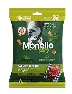 Snack Monello Bites Cães Adultos Saúde Digestiva Raças Médias/Grandes Carne/Alecim 100g