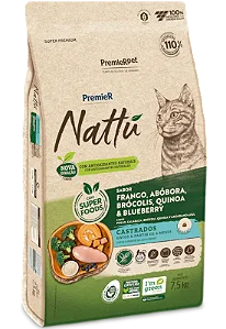 Premier Nattu Gatos Castrados Frango/Abóbora/Brócolis/Quinoa/Blueberry 1,5kg