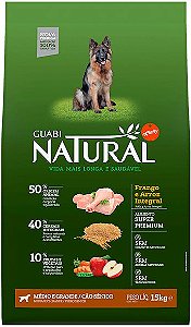 Guabi Natural Cães Senior Raças Grande/Gigantes Frango/Arroz 15kg