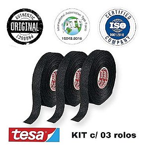 Kit C/ 3 Rolos Fita Isolante De Tecido Chicote 25mmx25m Tesa