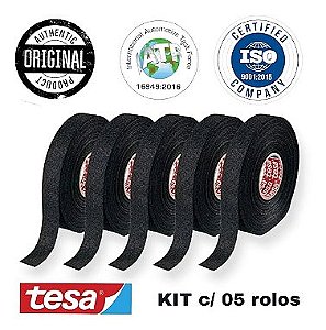 Kit C/ 5 Rolos Fita Isolante De Tecido Chicote 25mmx25m Tesa