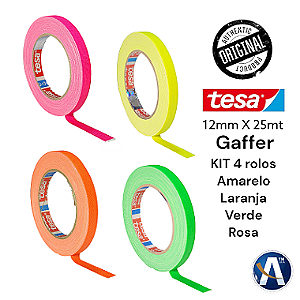 KIT 4 rls Fita Tecido Gaffer Tape Tesa 12mmX25m Fluorescente