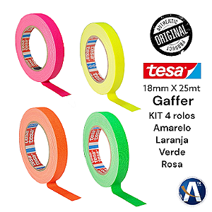 KIT 4 rls Fita Tecido Gaffer Tape Tesa 18mmX25m Fluorescente