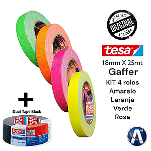 KIT Tesa Fita Tecido Gaffer Tape 18mm + Duct Tape Preta