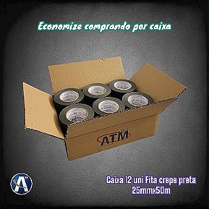 Kit Com 12 Unidades de Fita Crepe 720 25mmX50m Preta