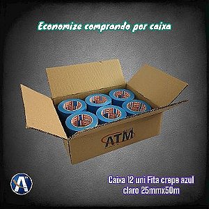 Kit Com 12 Unidades de Fita Crepe Azul Claro 25mmX50m Tesa