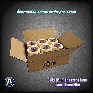 Kit Com 12 Unidades de Fita Crepe Bege 24mmX50m Tesa