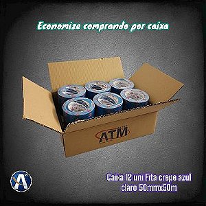 Kit Com 12 Unidades Fita Crepe Azul Claro 50mmX50m