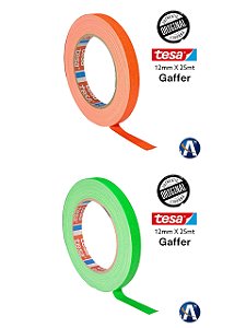 KIT 2 rls Fita Tecido Gaffer Tape Tesa 12mmX25m Fluorescente