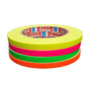 KIT 4 rls Fita Tecido Gaffer Tape Tesa 09mmX25m Fluorescente