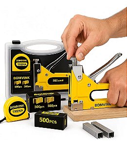 Jogo de Grampeador Manual 3 em 1 com Trena e 1100 Grampos