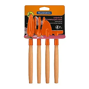 Conjunto para Jardinagem Tramontina Metálico com Cabo de Madeira - 4 Peças