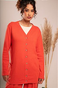 Cardigan Longo com botões Laranja