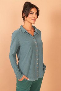 Camisa Feminina de Botões Verde Petróleo