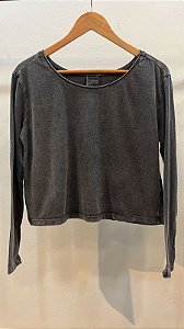 Cropped Capri Manga Longa Preto Marmo