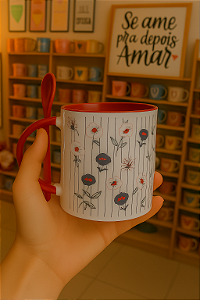 Caneca Personalizada com Colher – Interior Vermelho 325 ml