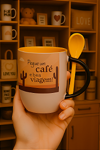Caneca Mágica Com Colher Amarelo  Personalizada kit com 12 unidades