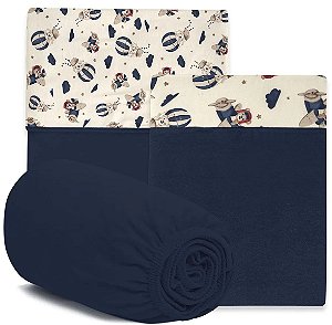 Jogo De Lençol 3 Peças - Voando Entre as Nuvens Azul  - Hug