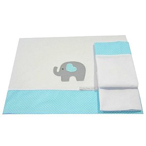 Lençol de Mini Berço 3 Peças Elefante Azul - Minha Casa Baby