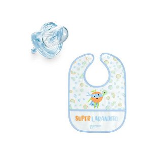 Conjunto Babador Yum. E Chupeta Azul (0-6m) - Multikids Baby